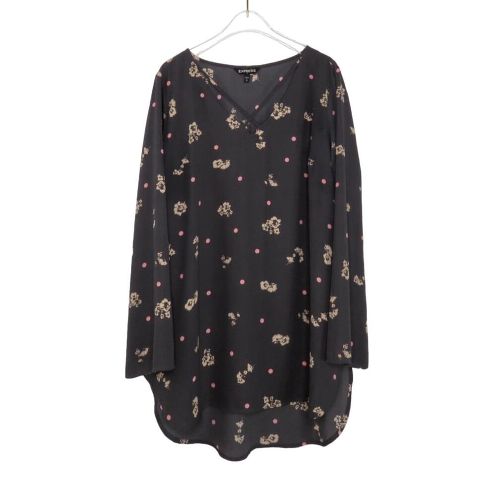 Express Purple Floral And Pokla Dot Shirt Boho Blouse Large